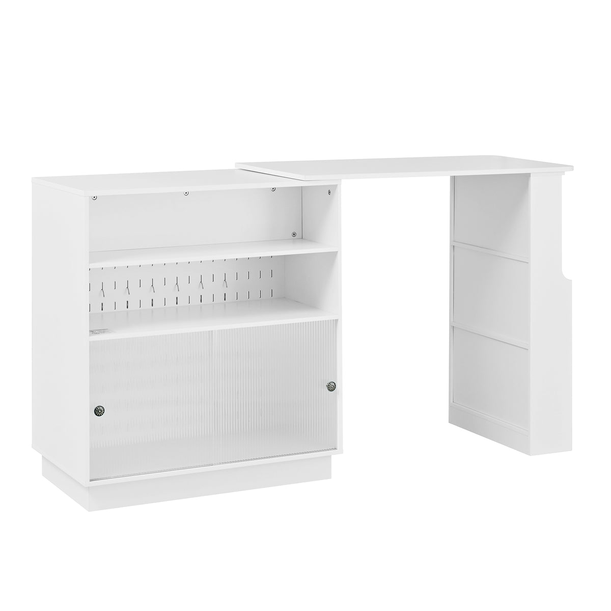 variant-group:rf-n711p437809k|Roomfitters White MDF Counter Height Kitchen Island Sideboard Cabinet, Extendable Table, Acrylic Sliding Doors