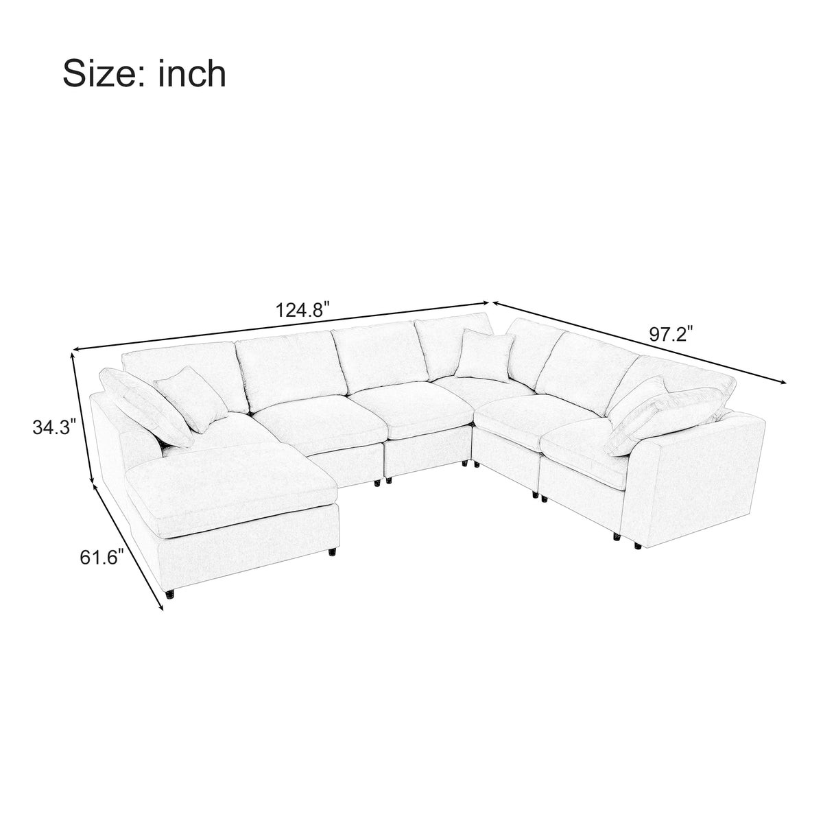 variant-group:rf-n711wy000453aae|Roomfitters 7-Seater Modular Sectional Sofa with Ottoman, Extra Large L-Shape Chenille Upholstered Couch, Gray