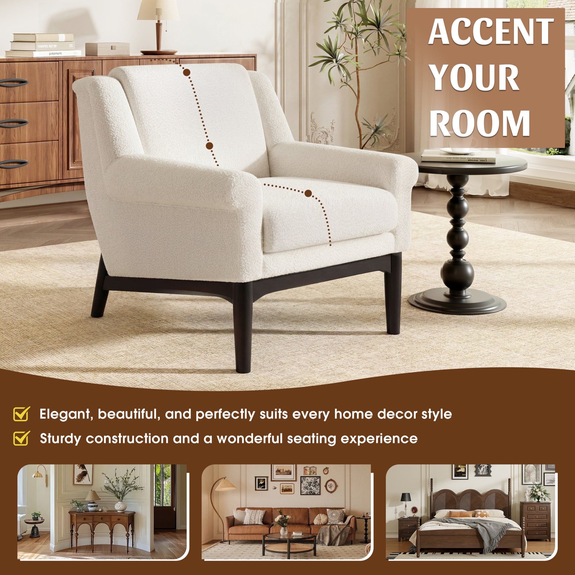 variant-group:rf-n723p426251a|Roomfitters Mid-Century Modern Textured Upholstered Accent Chair, Comfy Armchair with Sturdy Solid Wood Legs for Home, Beige