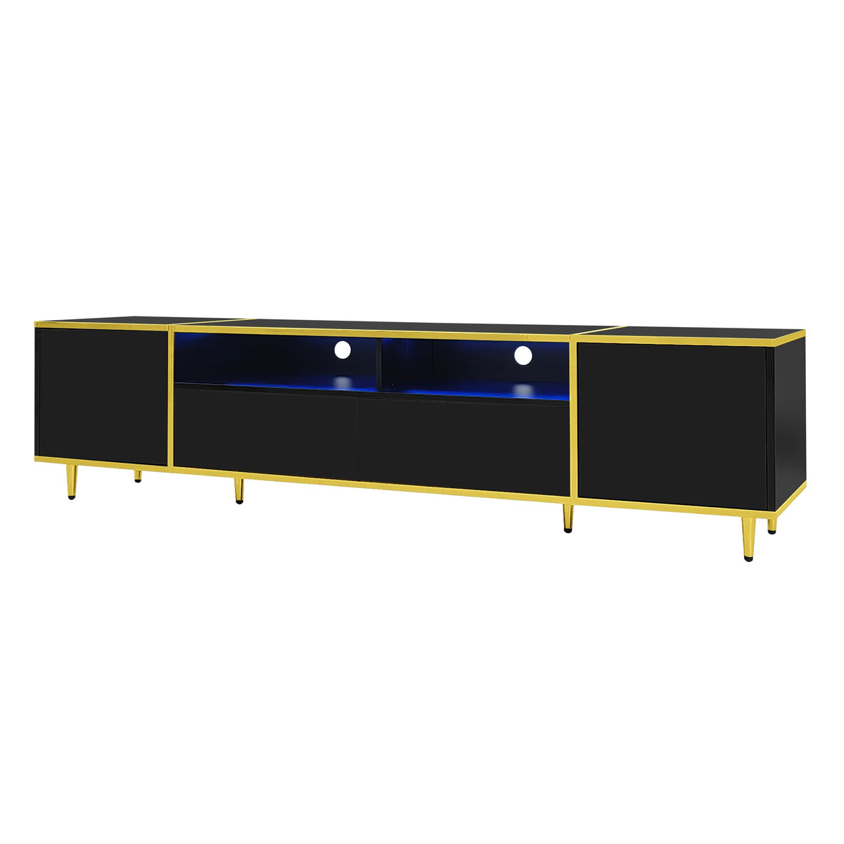 Roomfitters Modern TV Stand for up to 80 Inch TV, Entertainment Console with LED Shelves, Drawers and Cabinets, Black Roomfitters