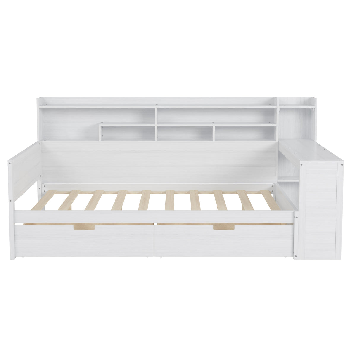 Roomfitters Full Daybed with Storage Shelves, Multi-Functional Bed with Drawers and Study Desk, Antique White