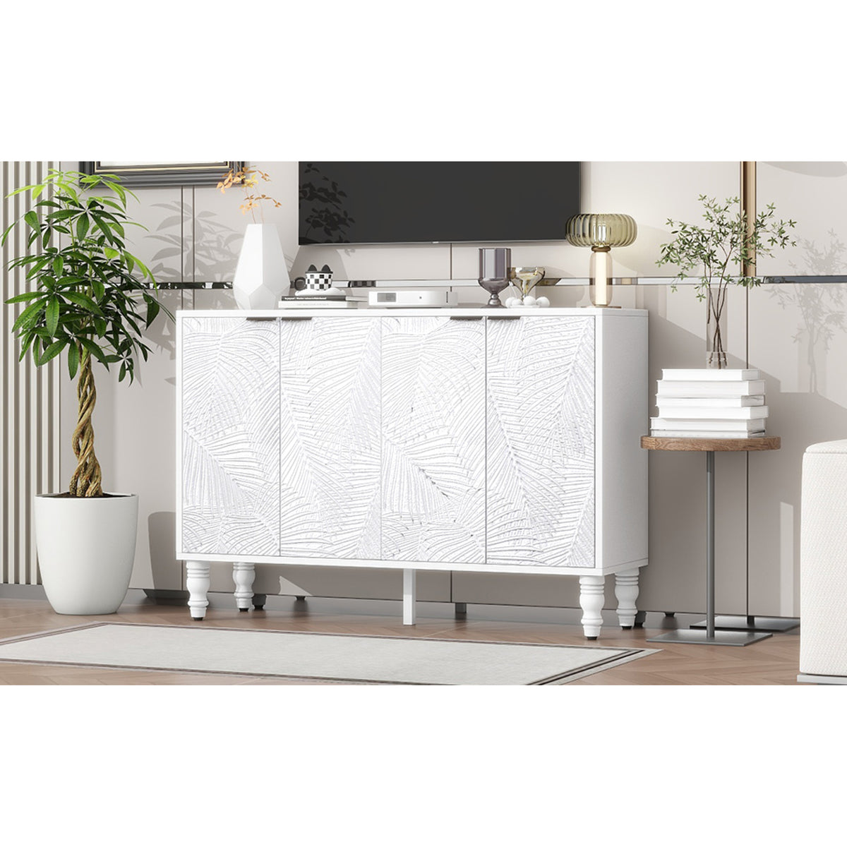 variant-group:rf-n724p233372k|Roomfitters Modern TV Stand for up to 43 Inch TV, Entertainment Console with Storage Compartments and Wood Legs, White