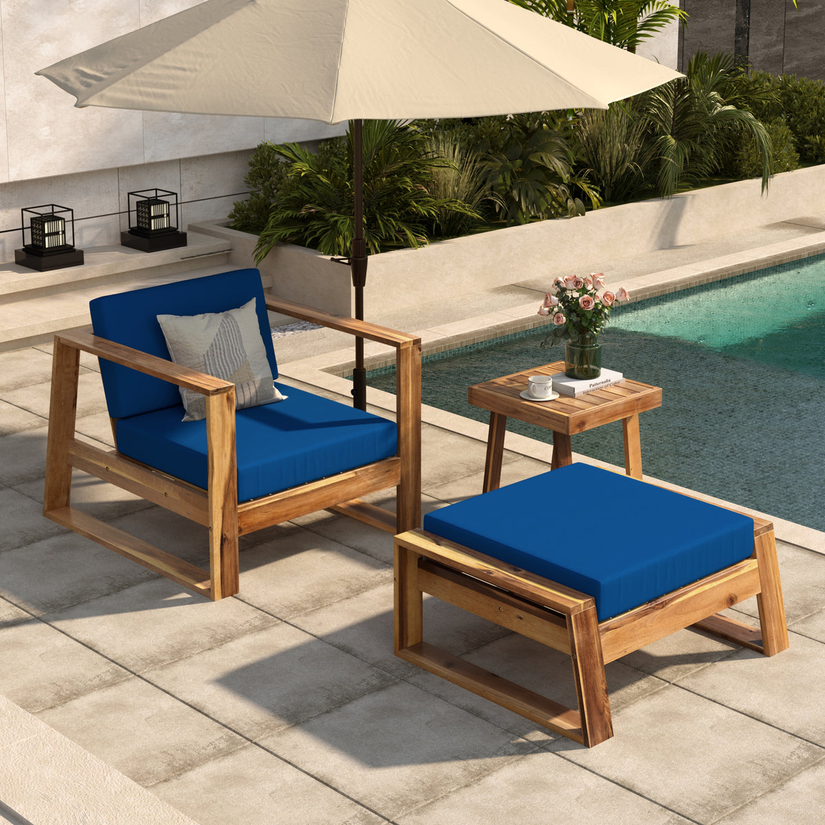 variant-group:rf-n711wy000431aac|Roomfitters Acacia Wood Outdoor Lounge Set - Chair & Ottoman for Patios, Balconies, Gardens, Natural+Blue