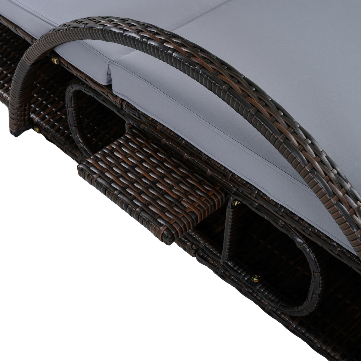 variant-group:rf-n711wy000485aae|Roomfitters Slate Grey HDPE Wicker Outdoor Double Sunbed, Steel Frame Patio Chaise, Hidden Side Tables, Canopy