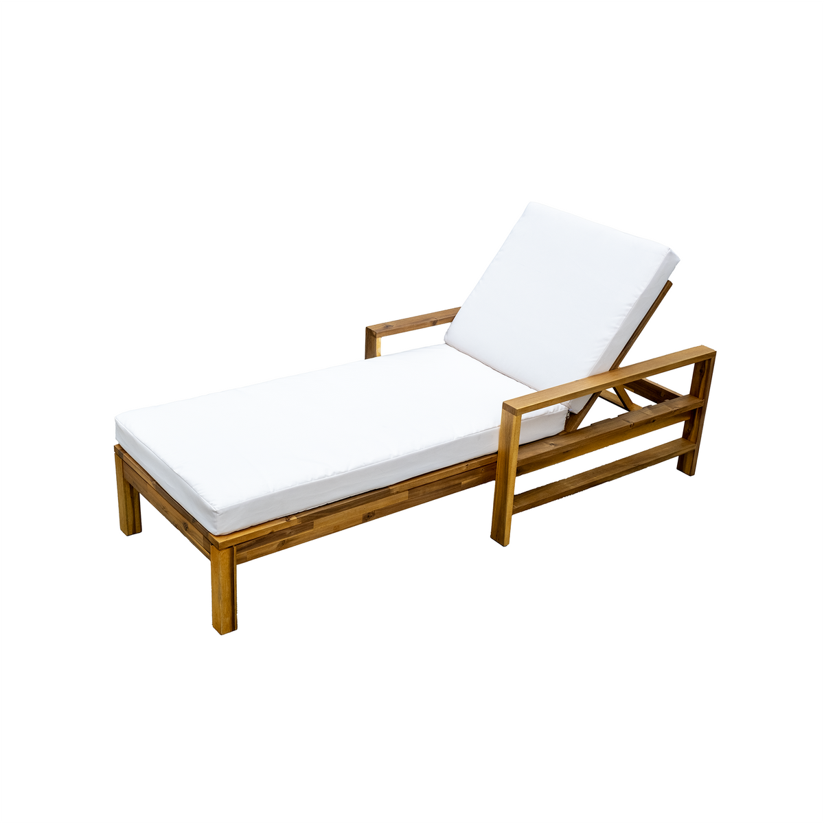 Roomfitters Modern Acacia Wood Outdoor Patio Chaise Lounge Chairs, Set of 2 Wide-Deck Reclining Sunbeds, Beige Roomfitters