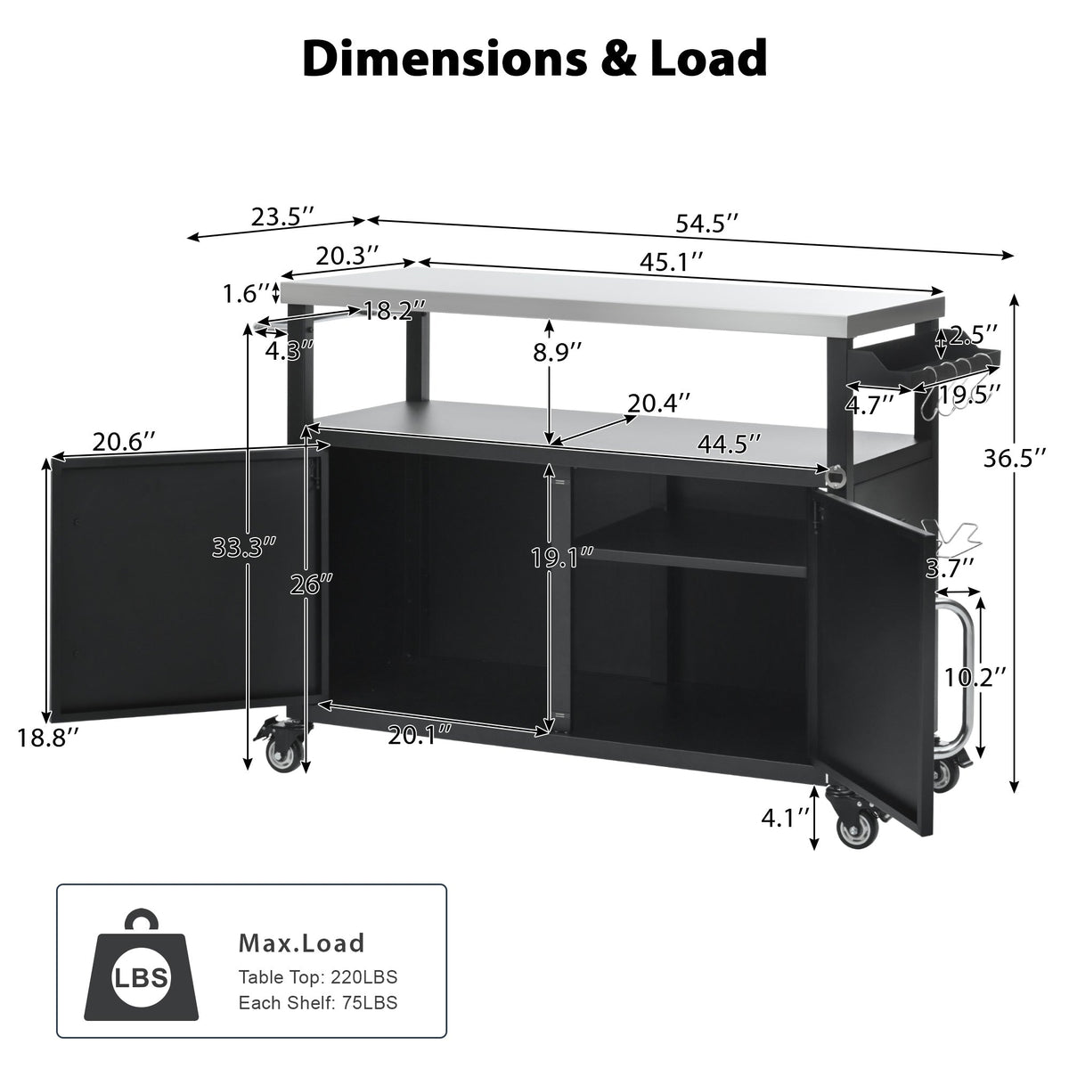 Roomfitters 54.5" Outdoor Kitchen Island with Stainless Steel Top, Rolling Grill Prep Cart with Propane Tank Storage, Black