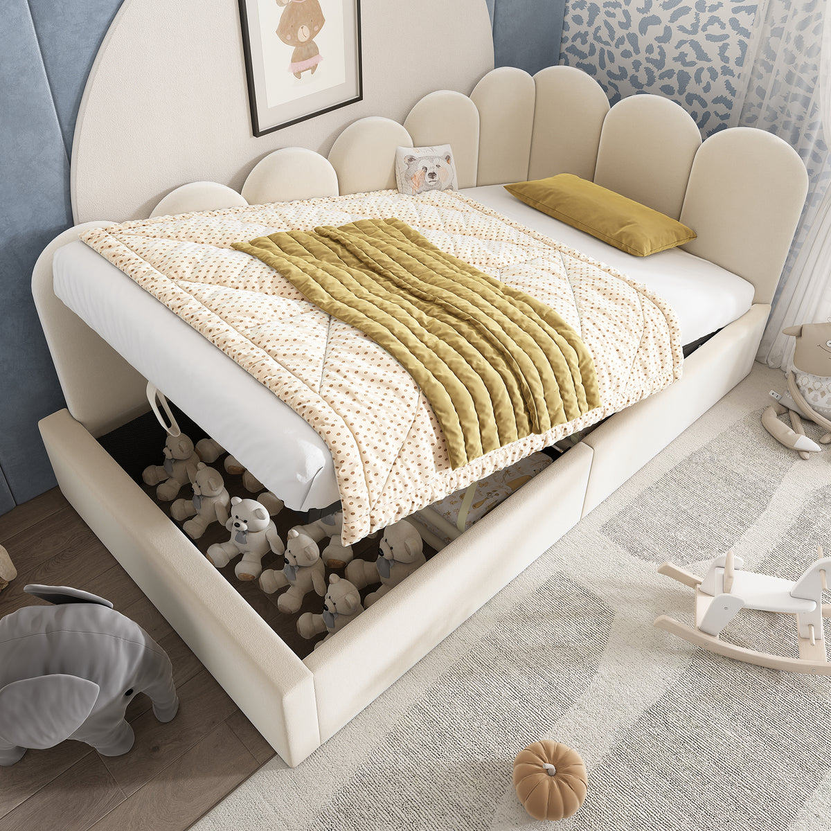 variant-group:rf-n736p333613b|Roomfitters Upholstered Twin Size Ottoman Daybed with Storage, Sofa Bed with Metal Slat Frame, Velvet Beige