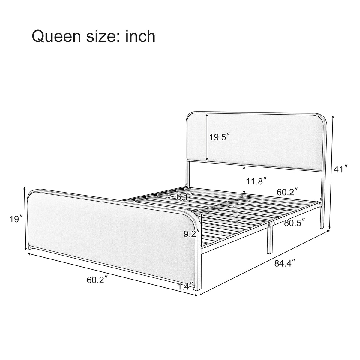 Roomfitters Queen Size Modern Upholstered Platform Bed Frame with Gold Metal Trim, Curved Headboard, No Box Spring, Beige+Gold Roomfitters