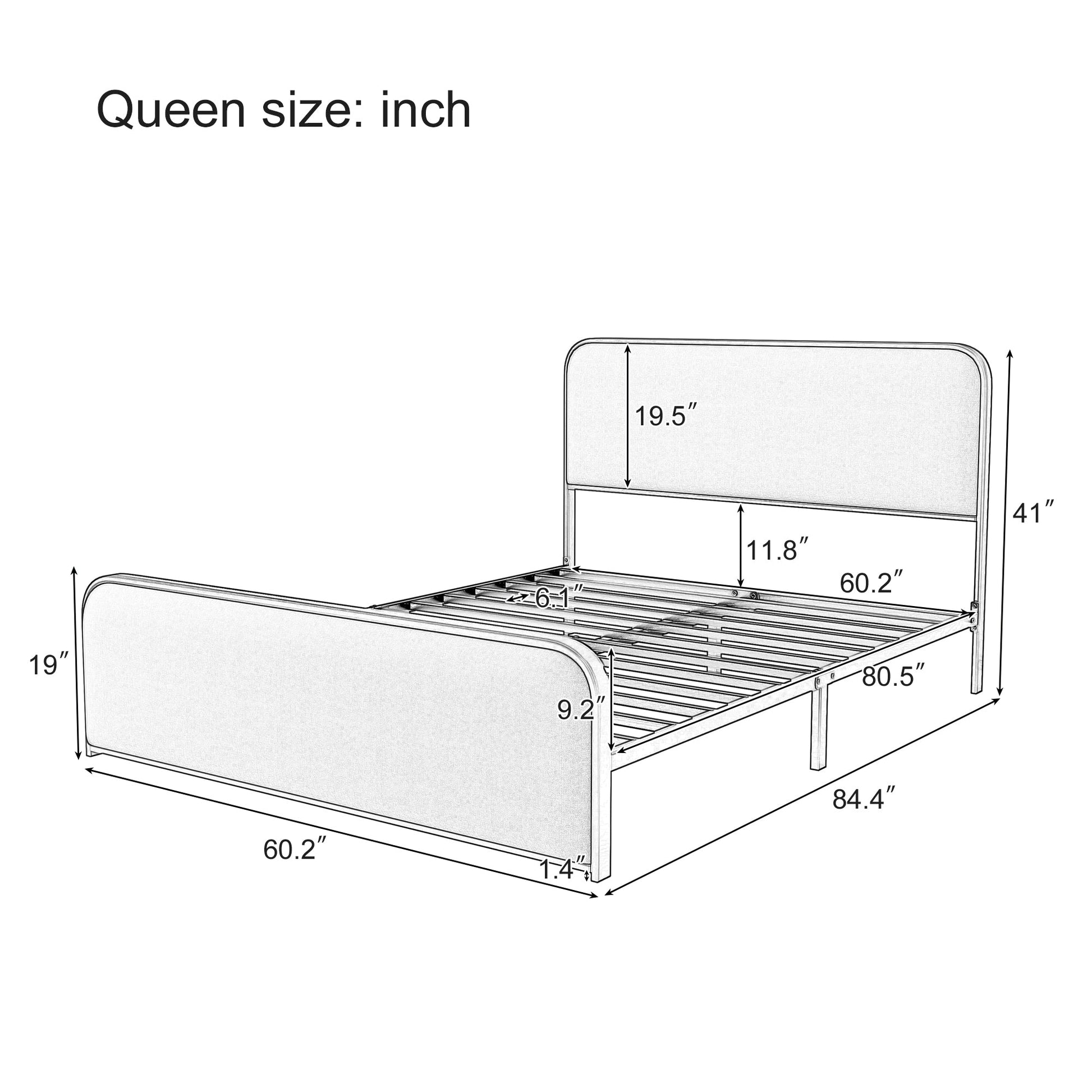 Roomfitters Queen Size Modern Upholstered Platform Bed Frame with Gold Metal Trim, Curved Headboard, No Box Spring, Beige+Gold Roomfitters