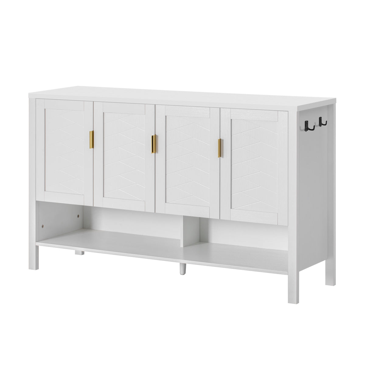 variant-group:rf-n711p345165k|Roomfitters Sideboard Buffet Cabinet with 4 Door Mid-century Modern Geometric Storage and Open Shelf for Kitchen & Dining, White