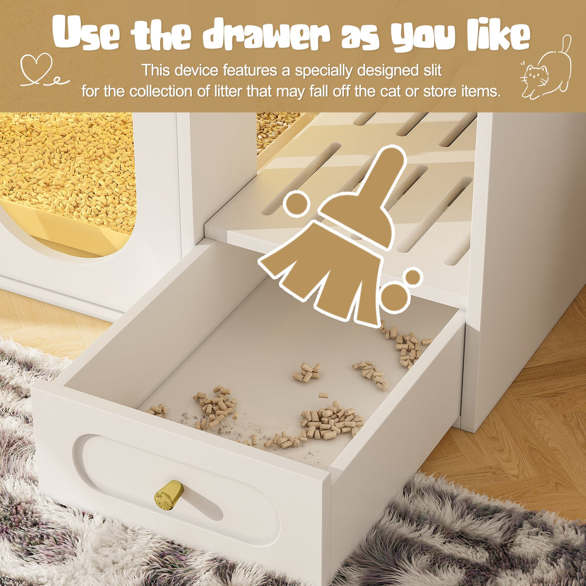 Roomfitters White Chic Sideboard Style Cat Litter Box Enclosure Cabinet with App Controlled LED Lighting Roomfitters