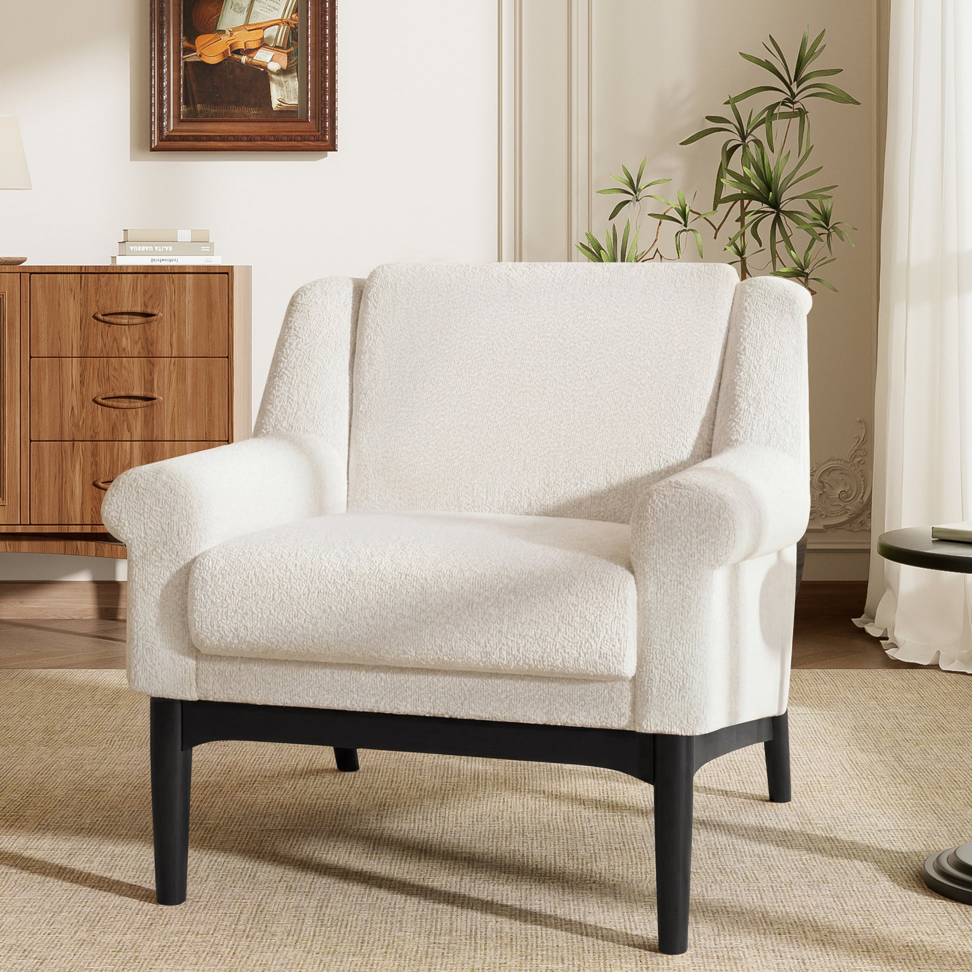 variant-group:rf-n723p426251a|Roomfitters Mid-Century Modern Textured Upholstered Accent Chair, Comfy Armchair with Sturdy Solid Wood Legs for Home, Beige