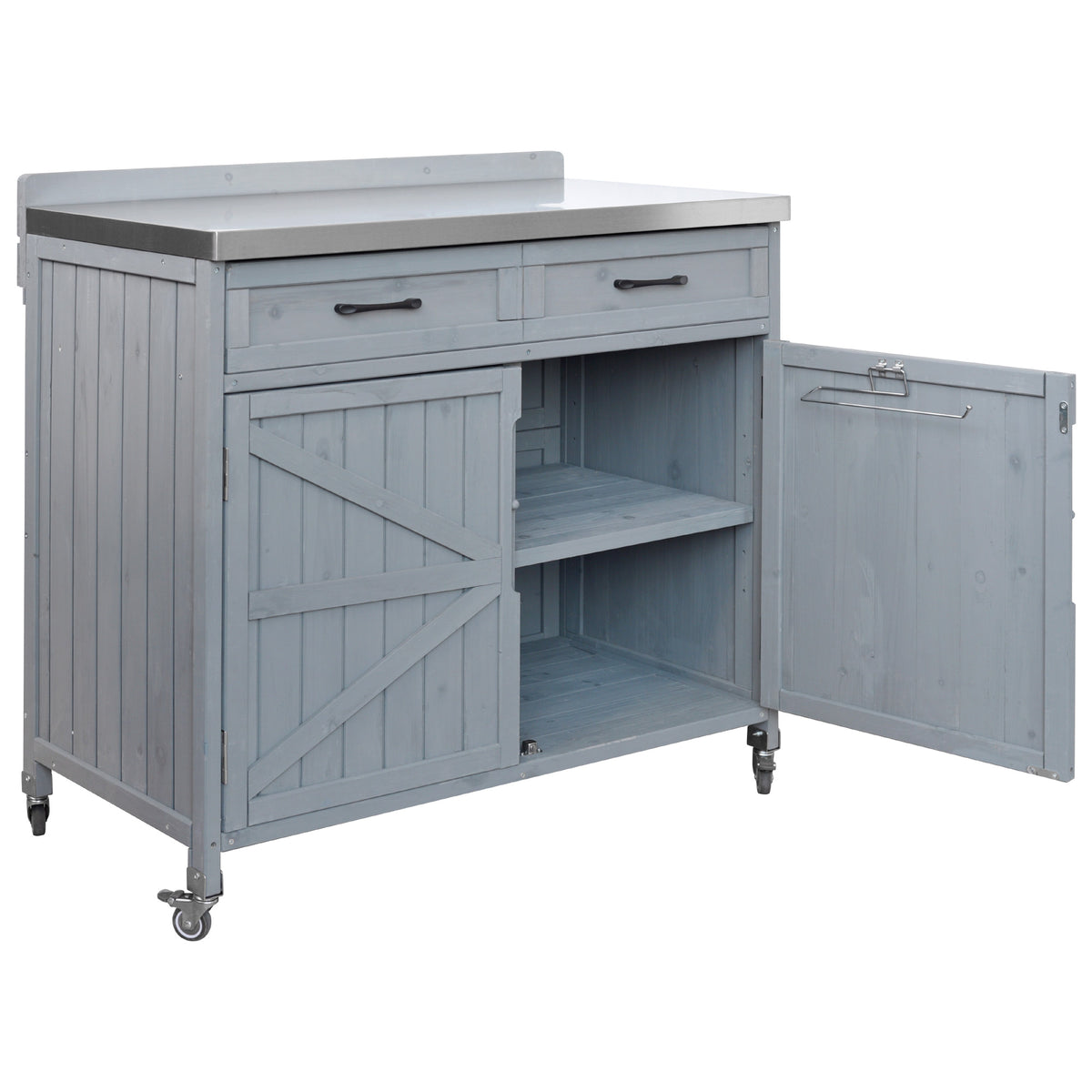 variant-group:rf-n707p370273g|Roomfitters 39.4" Grill Cart, Outdoor Kitchen Island with Stainless Steel Top, BBQ Prep Station with Storage Cabinet, Grey+Blue