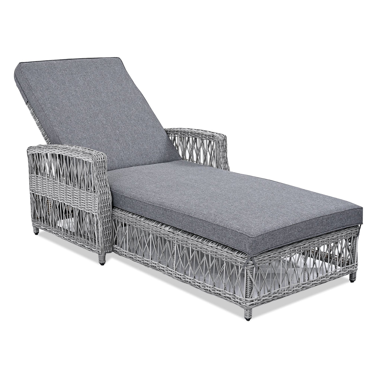Roomfitters Outdoor Reclining Chaise, Adjustable Wicker Lounge Chair with Armrests & Cushions for poolside, Set of 2, Grey Roomfitters
