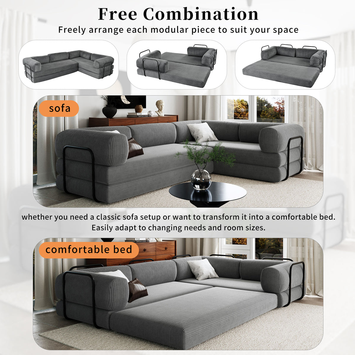 variant-group:rf-n711wy000448aae|Roomfitters L-Shaped Modular Sectional Sofa in Corduroy Fabric, Modern Couch for Living Room and Apartment, Gray