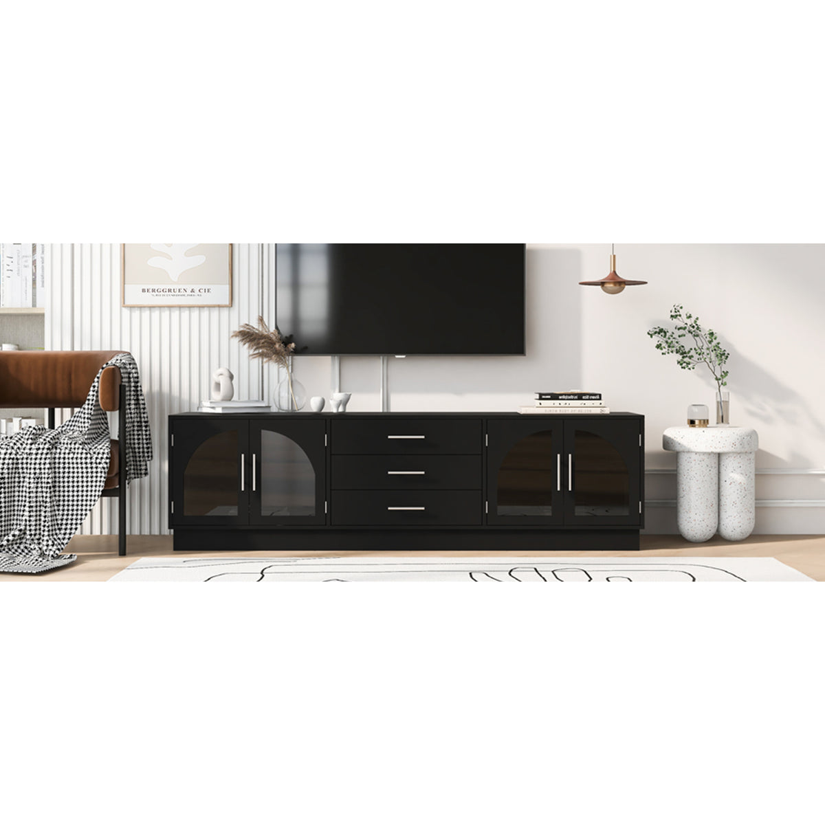 variant-group:rf-n724p284467b|Roomfitters Modern Minimalist TV Stand for up to 75 Inch TV, Entertainment Console Cabinet with Adjustable Shelves, Black