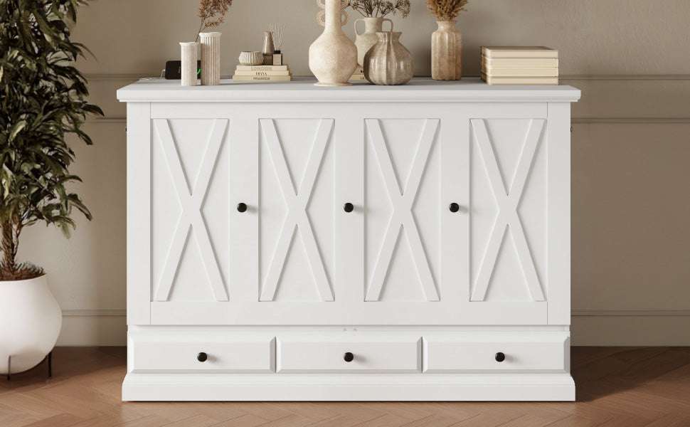 variant-group:rf-n701bs701p170501k|Roomfitters Full Size Murphy Bed Cabinet with Charging Station and Storage Drawer, Freestanding Fold Out Guest Bed, White