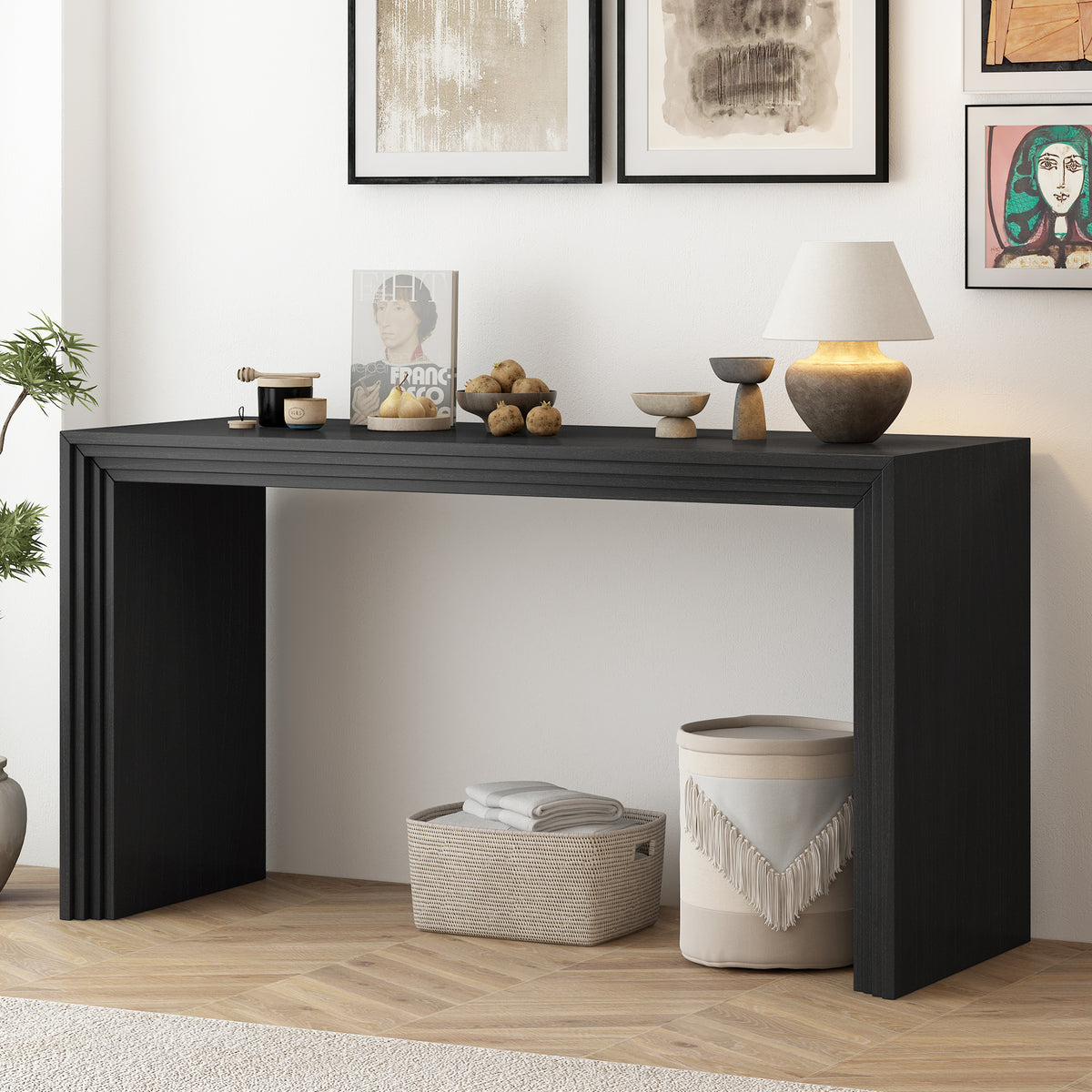 variant-group:rf-n711p205930b|Roomfitters Modern Console Table with Paulownia Solid Wood Veneer, Entryway Table for Foyer, Black