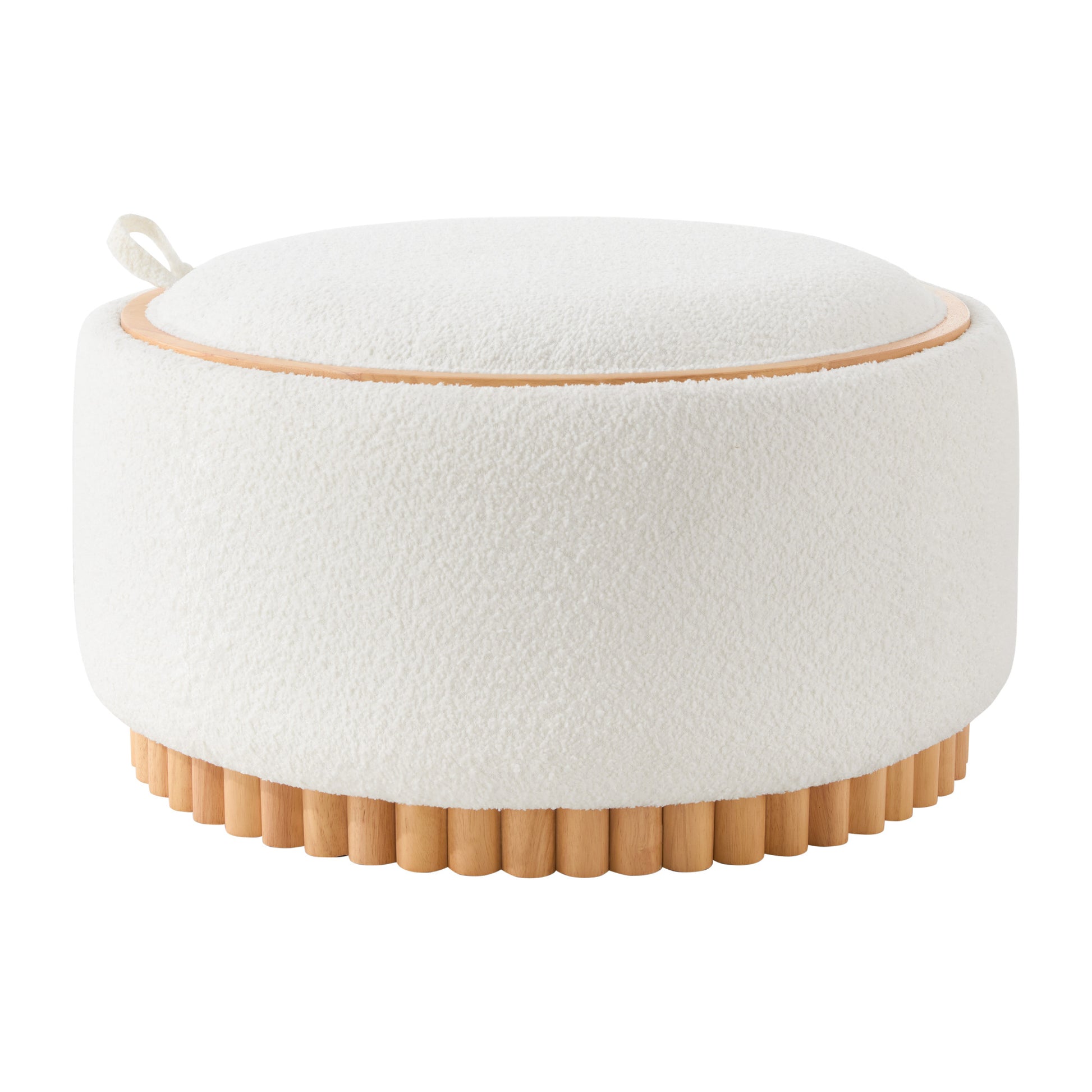 variant-group:rf-n723p405304a|Roomfitters 29 Inch Round Storage Ottoman with Reversible Wooden Tray Top, Upholstered Coffee Table for Living Room, Beige