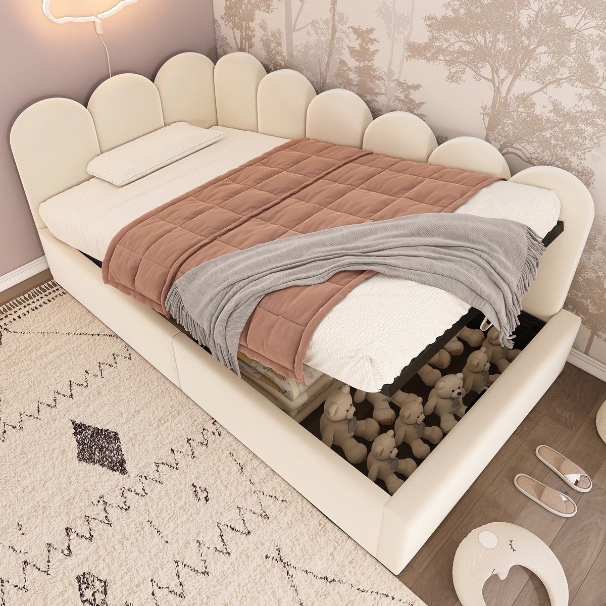 variant-group:rf-n736p333613b|Roomfitters Upholstered Twin Size Ottoman Daybed with Storage, Sofa Bed with Metal Slat Frame, Velvet Beige