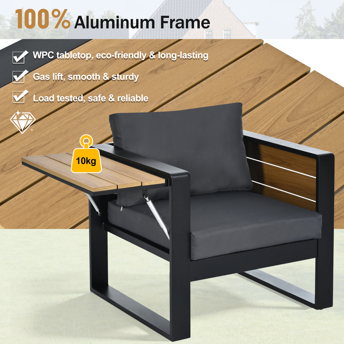 variant-group:rf-n704g201257e|Roomfitters 4-Piece Aluminum Patio Conversation Set with Four Fold-Out Side Trays and Slatted Coffee Table Gray