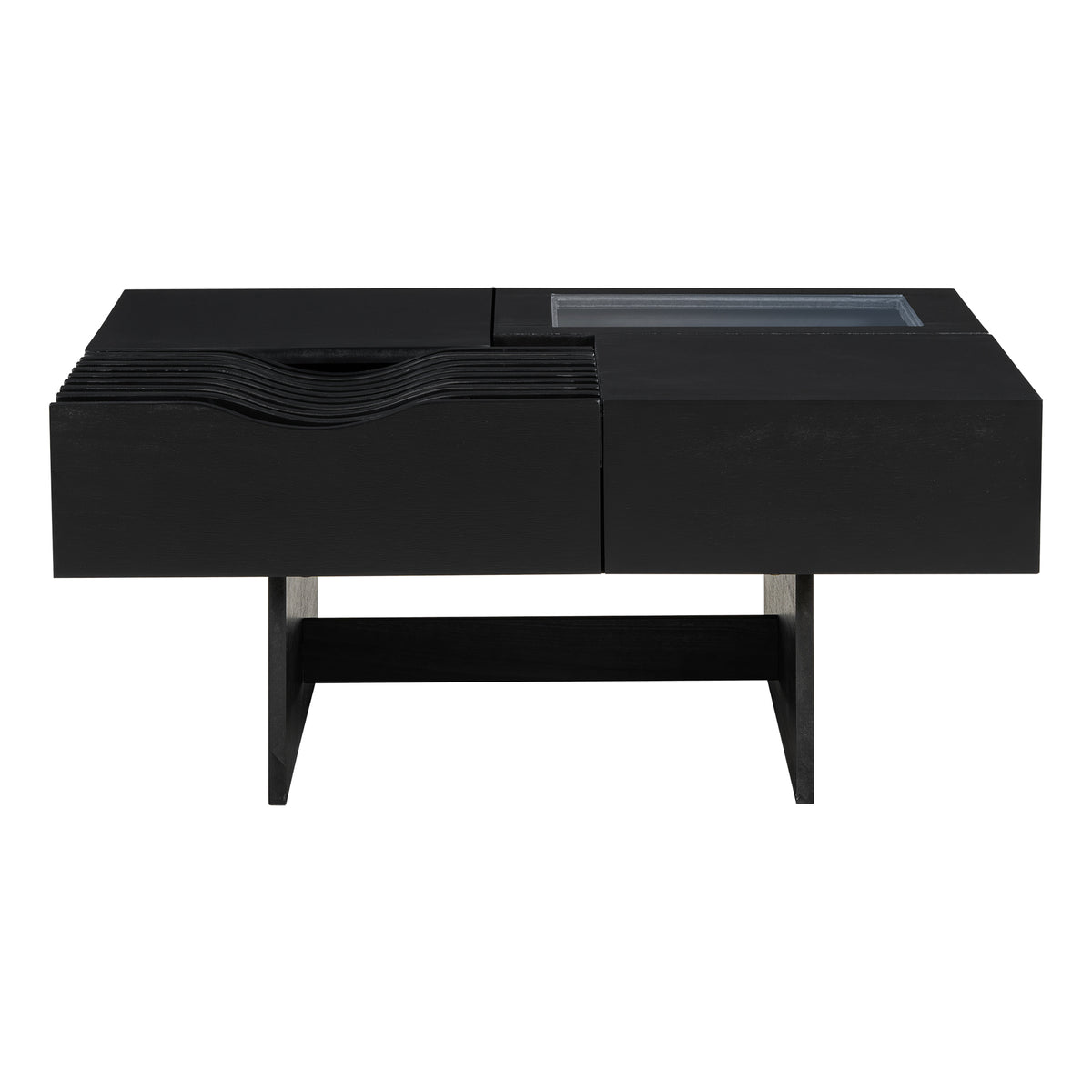 variant-group:rf-n724p270432b|Roomfitters Square Mid-Century Coffee Table with Glass Top and 3 Storage Compartments, Solid Wood Legs, Black