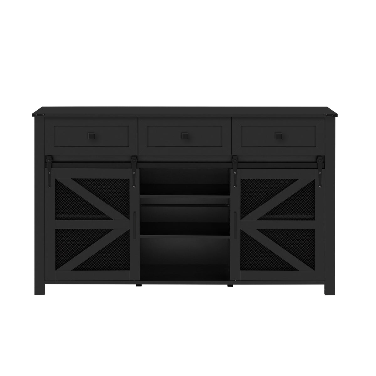 variant-group:rf-n711p347384b|Roomfitters 55" Sideboard Buffet Cabinet with 3 Drawers and Sliding Barn Doors, Farmhouse Storage for Kitchen & Dining, Black