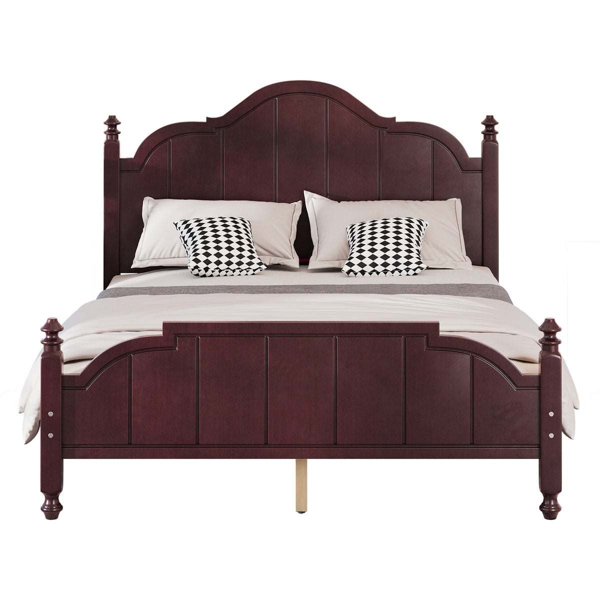 variant-group:rf-n733p360940p|Roomfitters Queen Wood Platform Bed Frame with Curved Headboard, Vintage Style Slat Support, No Box Spring Required, Espresso