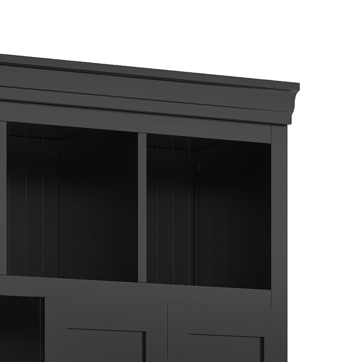 variant-group:rf-n724sj000139aab|Roomfitters 78.7" Hall Tree with Bench, 5 Cubbies, 4 Doors, 5 Drawers, Adjustable Shelves, Black