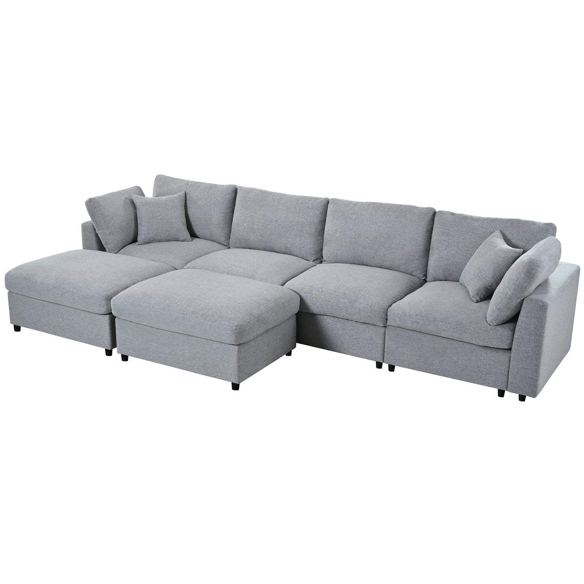 variant-group:rf-n711wy000474aae|Roomfitters 128.2-Inch Customizable U-Shaped Sectional Sofa, 6-Seater Chenille Couch, 2 Movable Ottomans, Pit Lounge, Grey