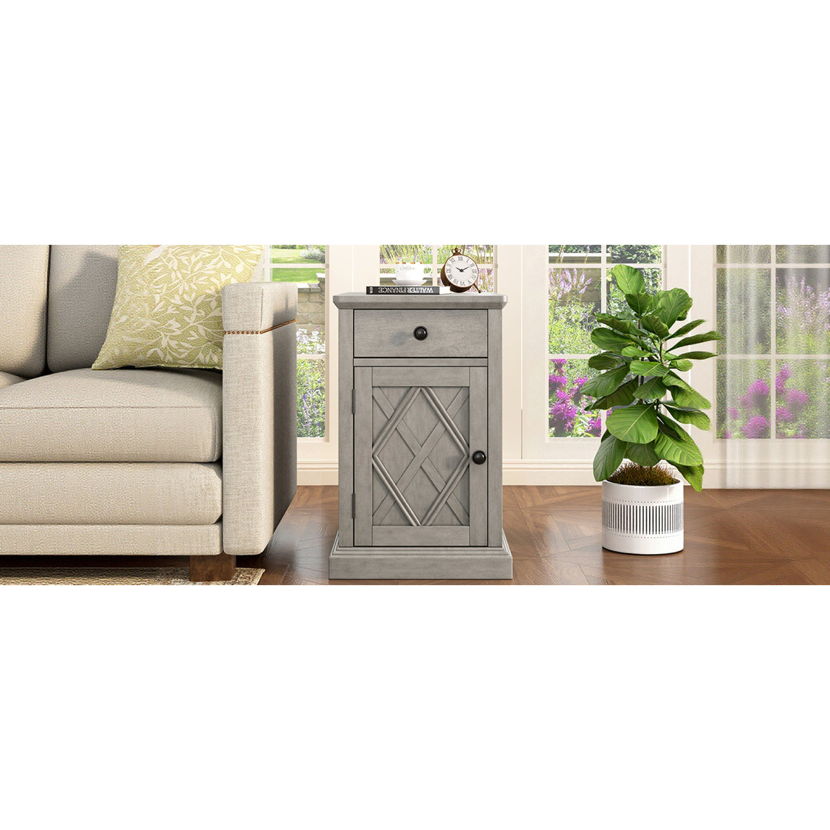variant-group:rf-n724p353565e|Roomfitters Classic Charging End Table with USB Ports and Storage Drawer, Antique Gray
