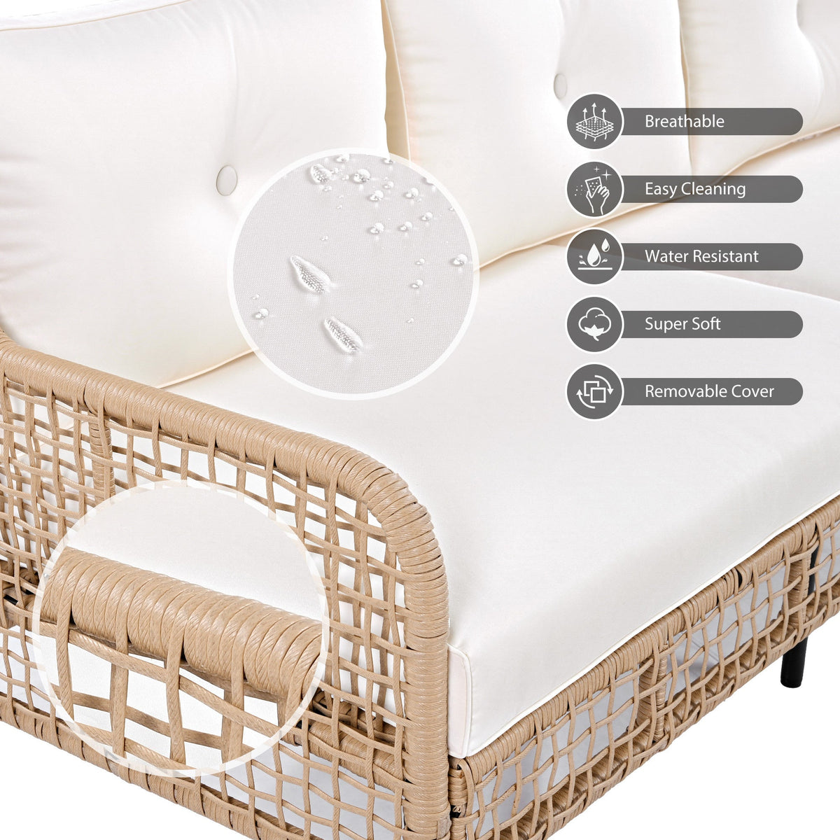 Roomfitters 4-Piece Patio Furniture Set with 360-Degree Swivel Rocking Chairs and Storage Coffee Table Beige Roomfitters