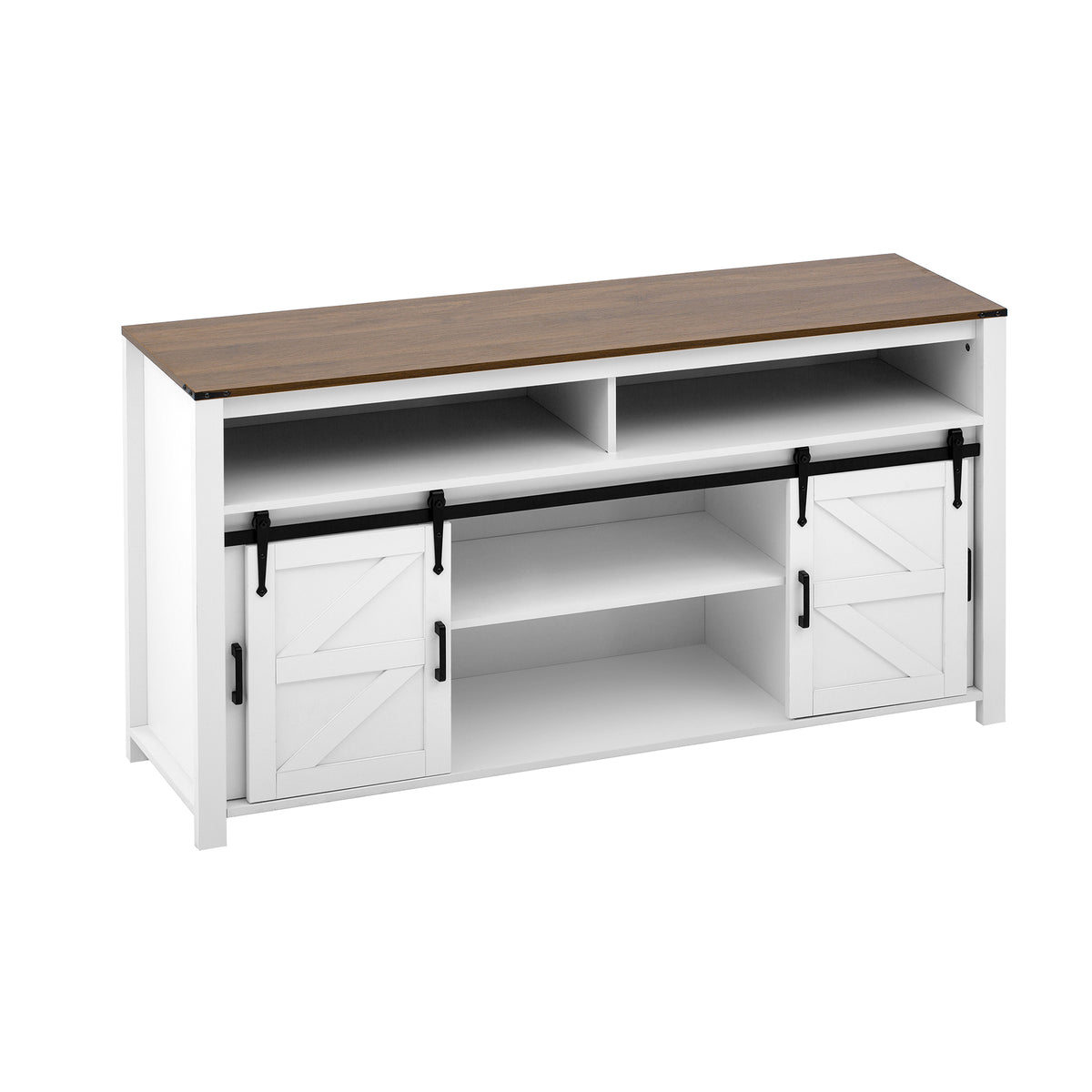 variant-group:rf-n711p347388k|Roomfitters 59.3" Sideboard Buffet Cabinet with Sliding Barn Doors, Modern Farmhouse Storage for Kitchen & Dining, Brown+White