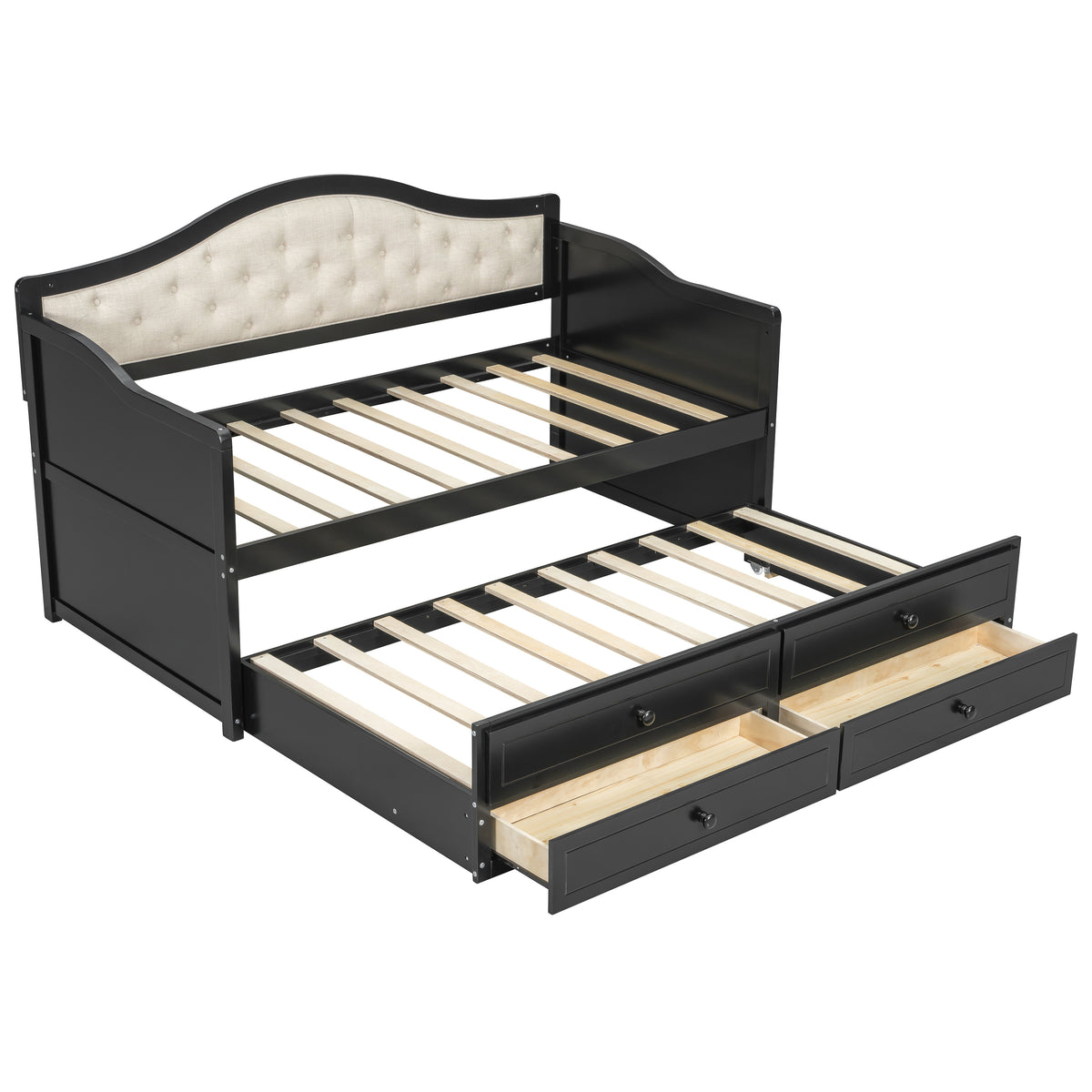 variant-group:rf-n733s346767p|Roomfitters Twin Daybed with Trundle, Wooden Sofa Bed with 2 Storage Drawers & Tufted Backrest, Black