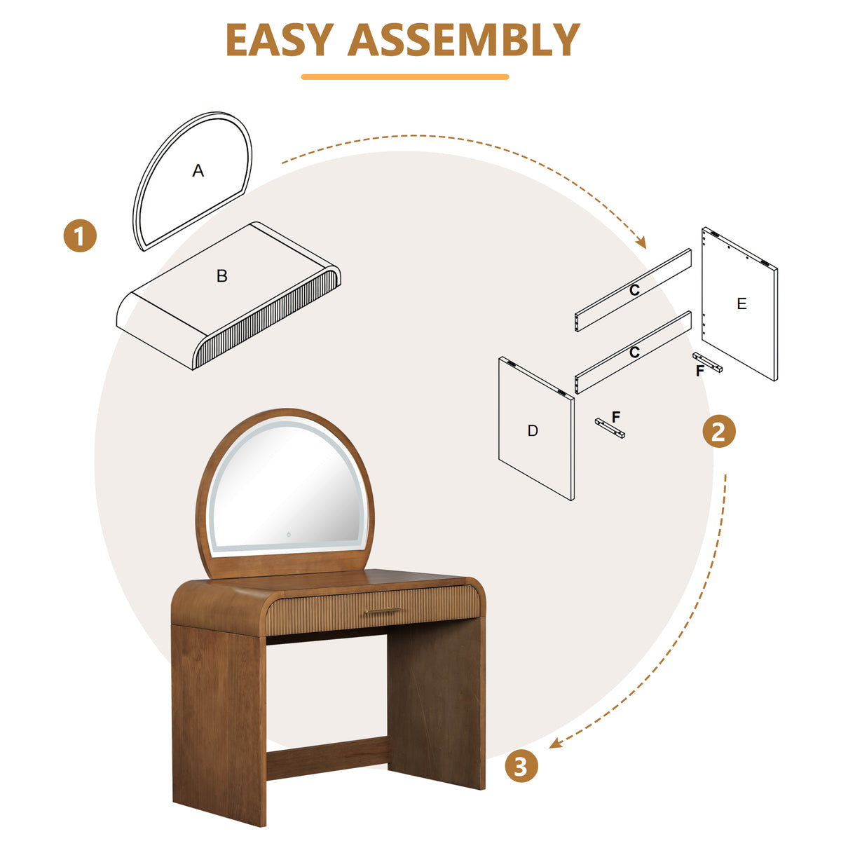 variant-group:rf-n704p196658p|Roomfitters 39-Inch Makeup Vanity Table with Touch Screen Lighted Mirror, Dressing Table with Drawer for Bedroom, Espresso