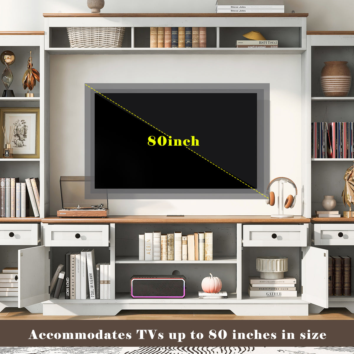 variant-group:rf-n724sj000154aak|Roomfitters 98.8"W Farmhouse Wall Unit Entertainment Center, 4 Barn Doors, White & Walnut