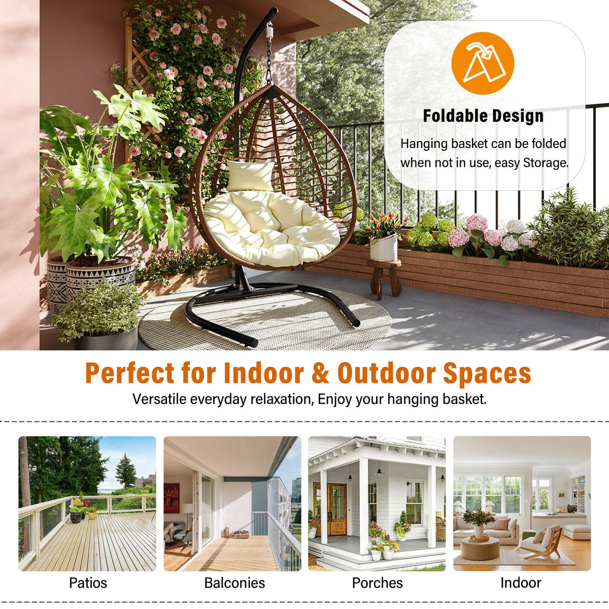 variant-group:rf-n711p389502k|Roomfitters Indoor Outdoor Hanging Egg Hammock Chair with Stand, Wicker Rattan Swing for Patio and Bedroom, Brown+Beige