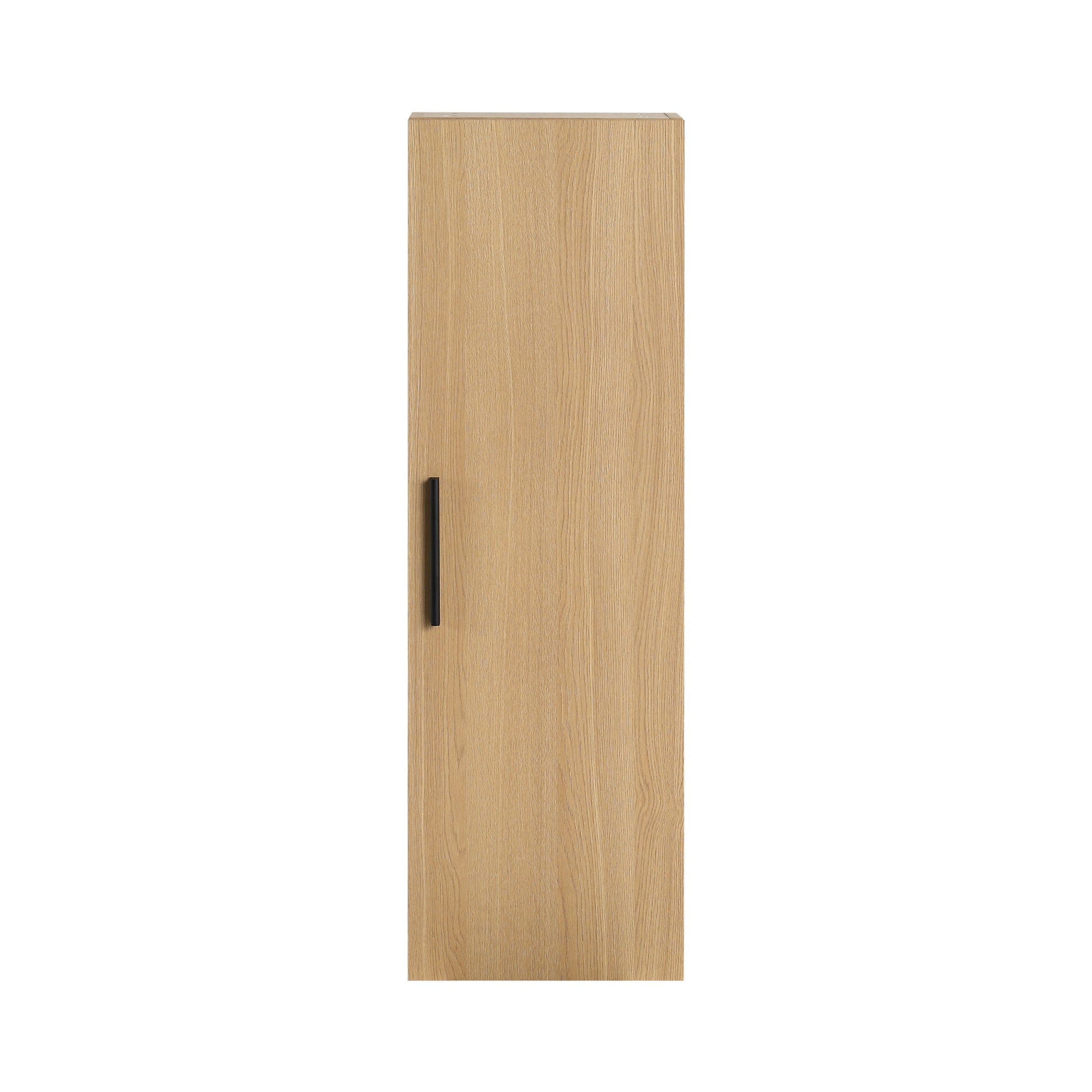 12" Tall Floating Bathroom Side Cabinet, Light Oak Plywood Linen Cabinet, Wall-Mounted Single Door Storage with Black/Aluminum Handles
