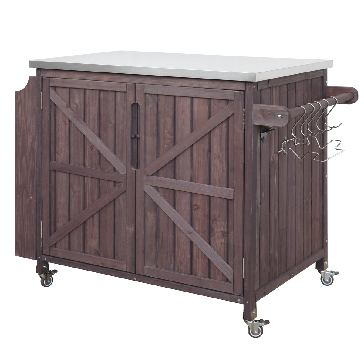 variant-group:rf-n707p370287z|Roomfitters 42.1" Grill Cart, Outdoor Kitchen Island with Stainless Steel Top, BBQ Prep Station with Spice Rack, Dark Brown