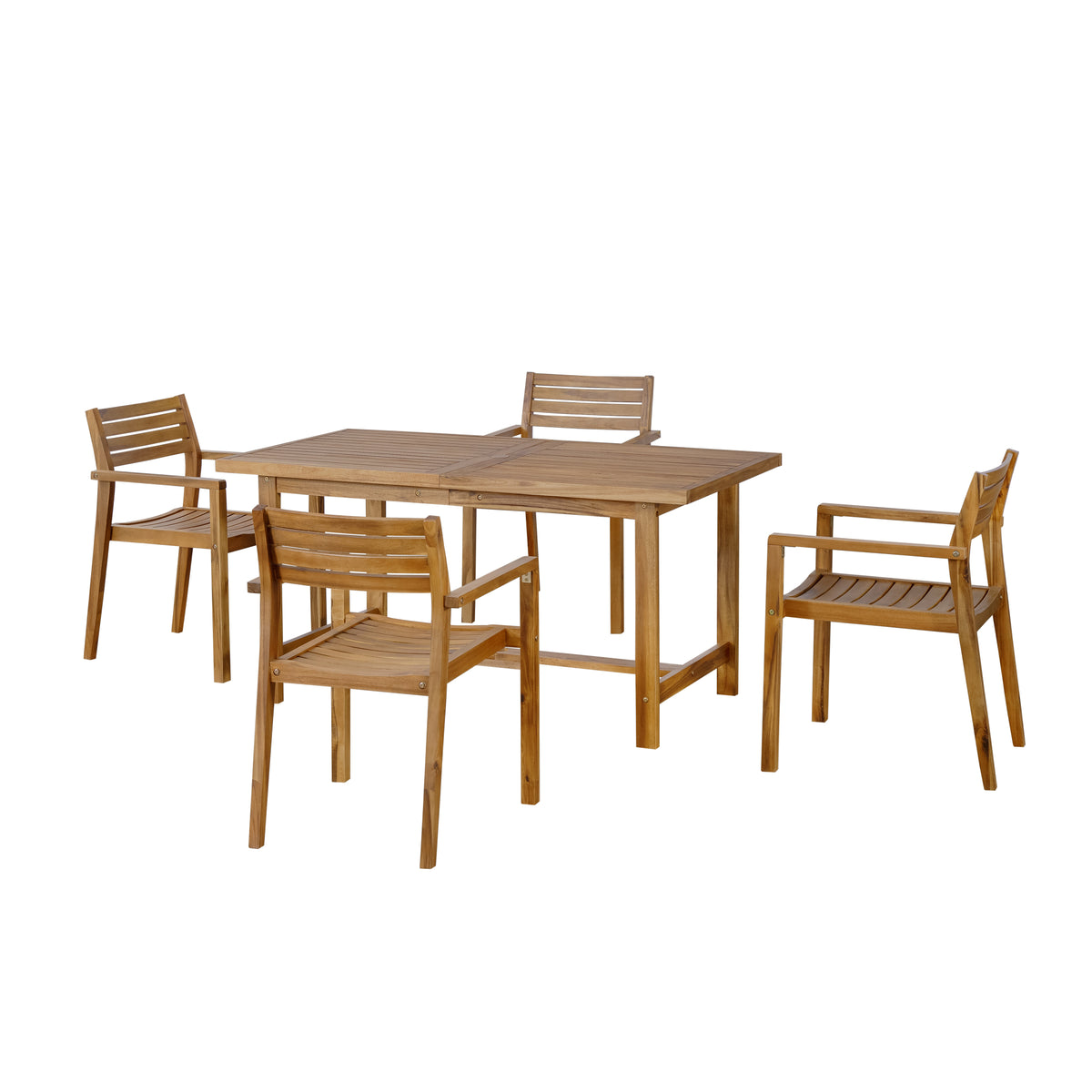 variant-group:rf-n711wy000477aao|Roomfitters Farmhouse 5-Piece Outdoor Dining Set for 4, 59-Inch Rectangular Table, Umbrella Hole, Natural Wood Patio