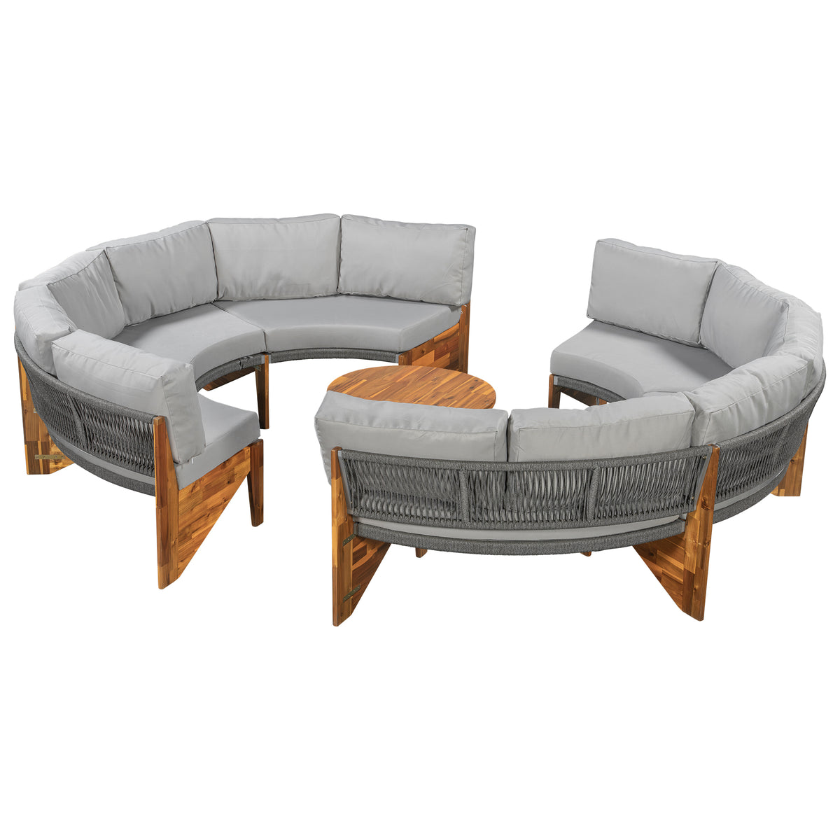 variant-group:rf-n711wy000468aae|Roomfitters 3-Piece Outdoor Sofa Set for 6, Half-Moon Patio Conversation Set, Grey Cushions, Rope Woven Steel Sectional