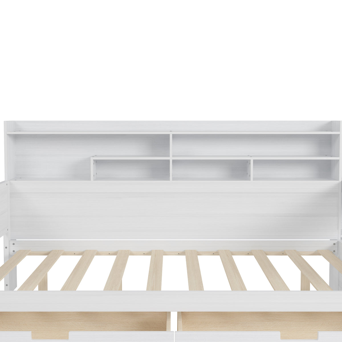 Roomfitters Full Daybed with Storage Shelves, Multi-Functional Bed with Drawers and Study Desk, Antique White