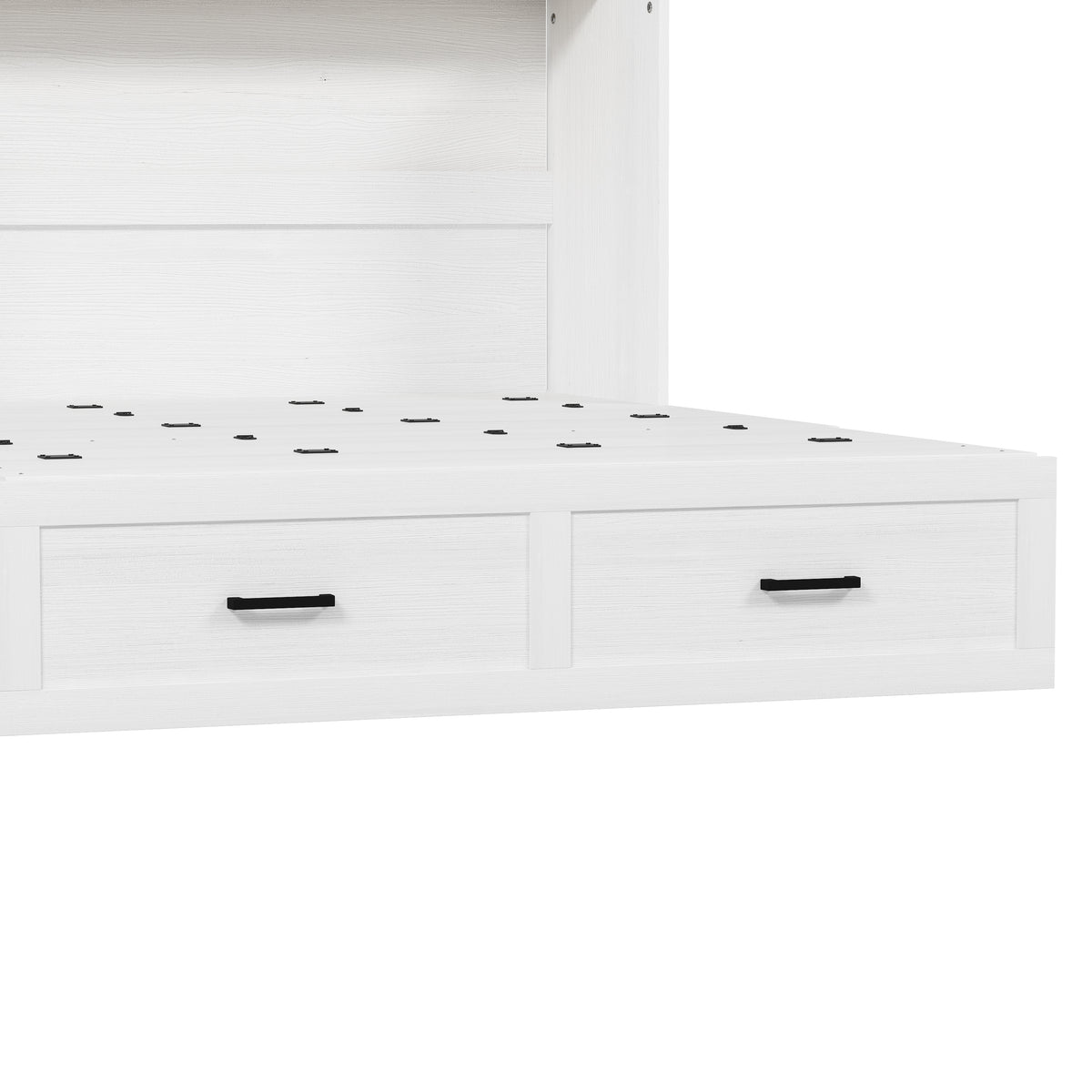 variant-group:rf-n733s361778w|Roomfitters Queen Farmhouse Murphy Cabinet Bed with Charging Station, Foldable Platform Bed with Storage Drawer, White