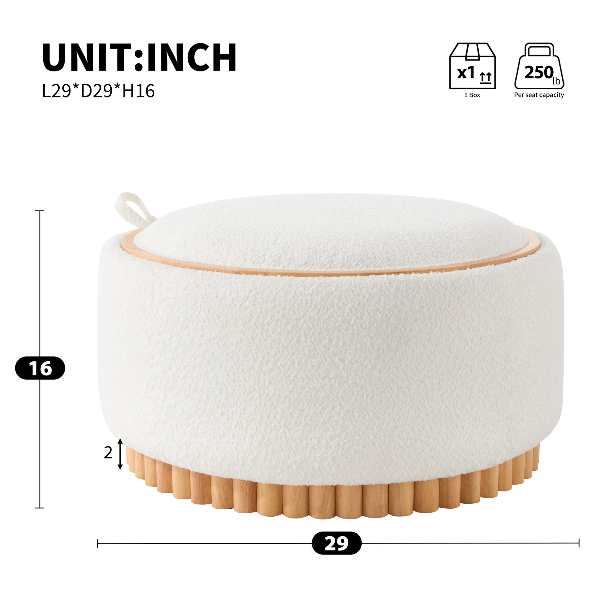 variant-group:rf-n723p405304a|Roomfitters 29 Inch Round Storage Ottoman with Reversible Wooden Tray Top, Upholstered Coffee Table for Living Room, Beige
