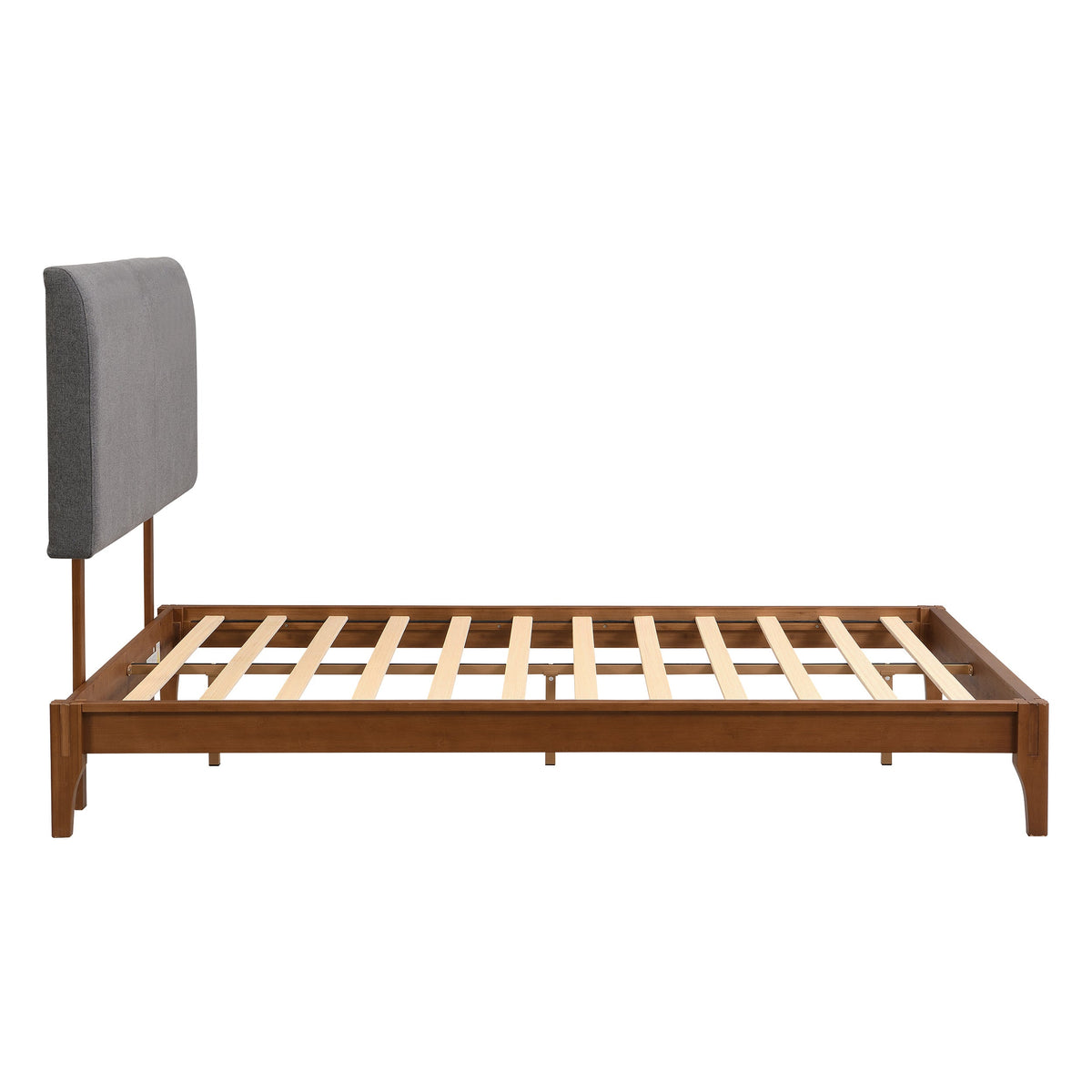 Roomfitters Full Bamboo Wood Platform Bed Frame with 12 Inch Height and Curved Upholstered Headboard, Gray Roomfitters