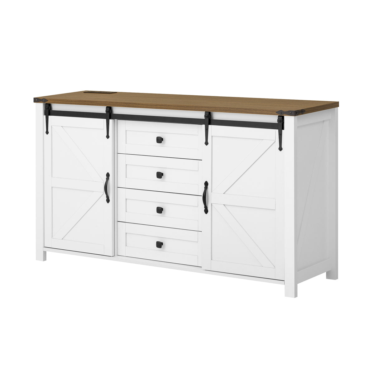 variant-group:rf-n711p347377k|Roomfitters 55.1" Storage Cabinet with 4 Drawers and Sliding Barn Doors, Farmhouse Sideboard Buffet for Kitchen & Dining, White