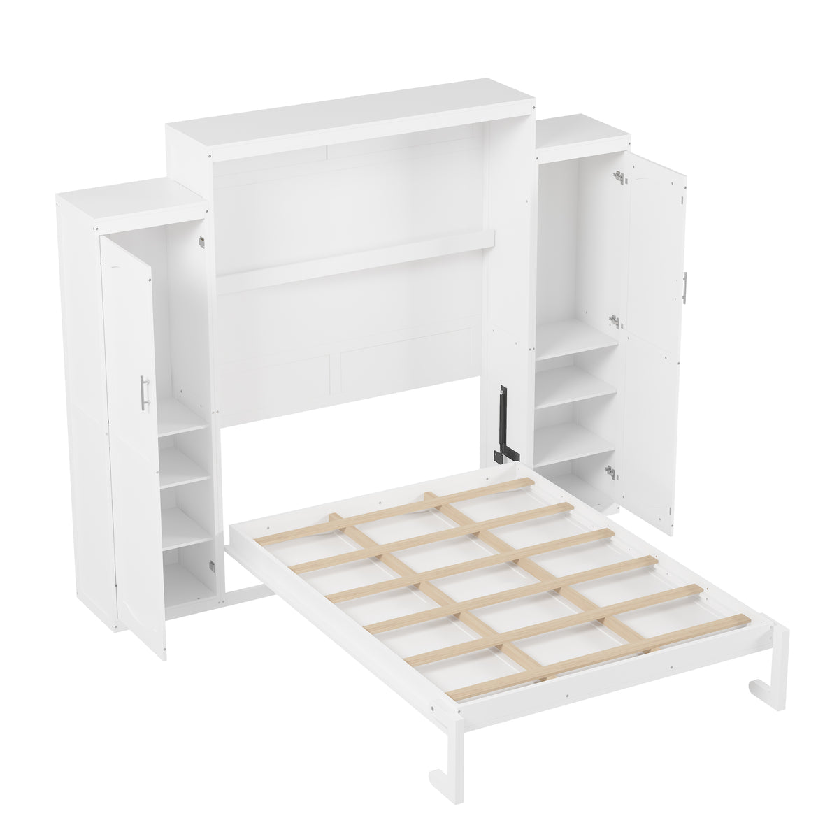 variant-group:rf-n733s339767k|Roomfitters Queen Murphy Bed with Storage Cabinets and Shelf, Foldable Wall Bed Platform for Guest Room and Bedroom, White