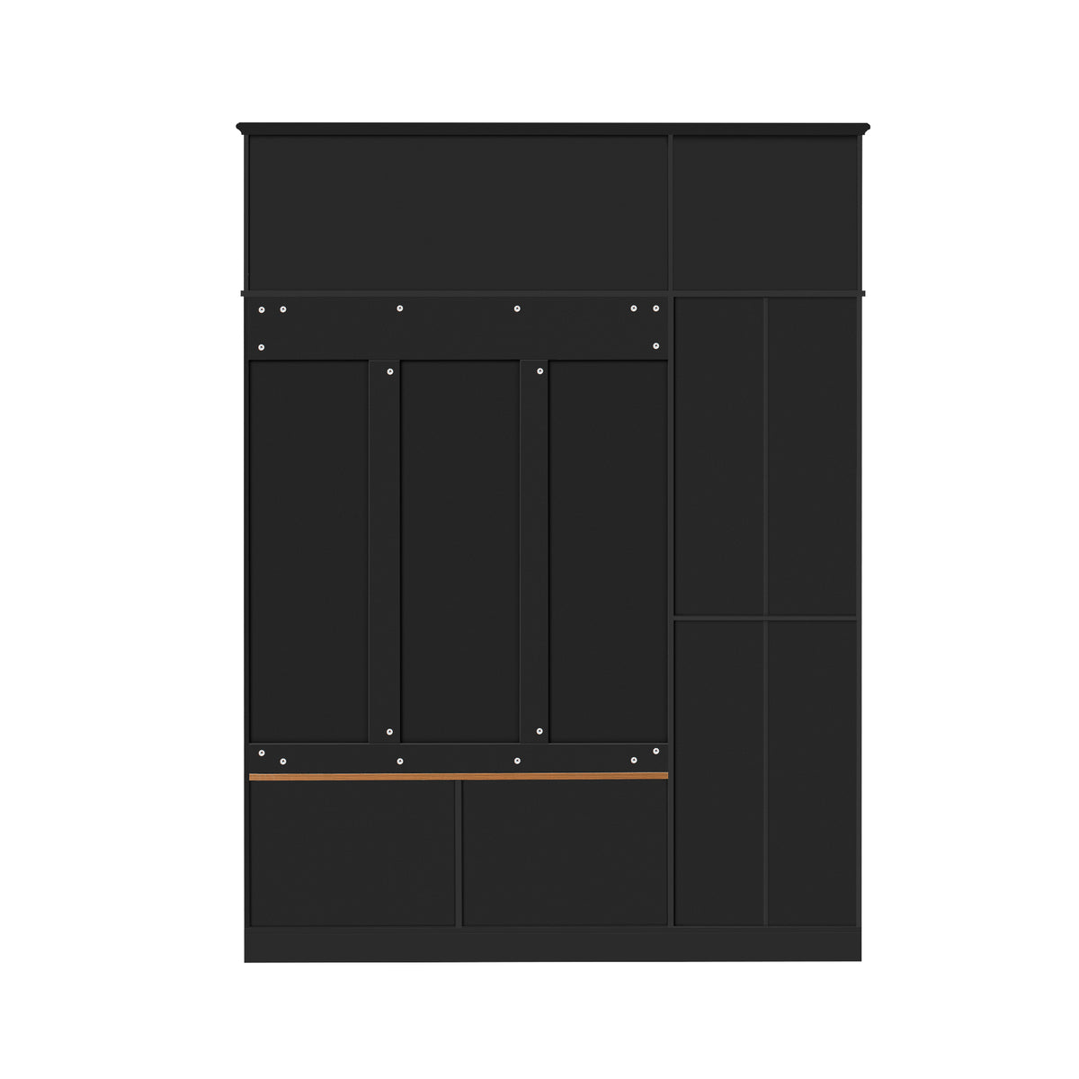 variant-group:rf-n724sj000160aab|Roomfitters 3-in-1 Entryway Hall Tree with Overhead Storage Cabinet, 2 Drawers, Black