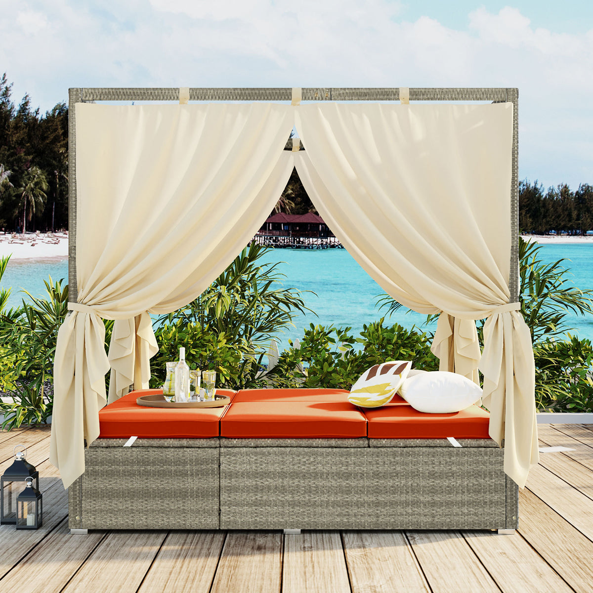 variant-group:rf-n711wy000437aao|Roomfitters Outdoor Canopy Daybed with Cushions, Hidden Storage, Adjustable Lounge Chair, Retractable Canopy, for Patios, Orange