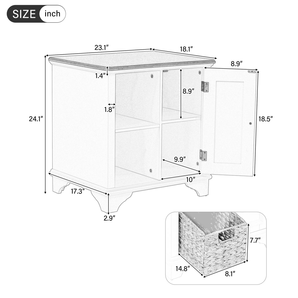 variant-group:rf-n724p401353k|Roomfitters American Style Louvered Side End Table with 2 Grass Storage Baskets, White